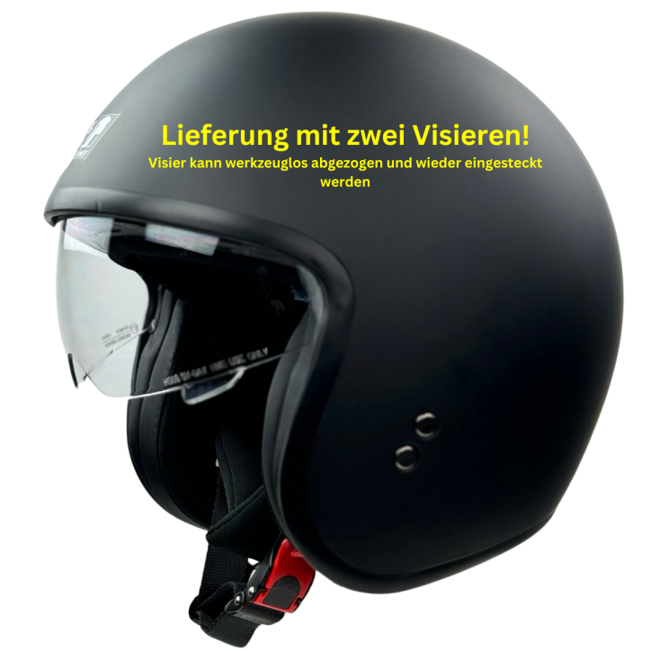 RR10701 - Römer Jethelm - Motorradhelm mit Sonnenvisier + gratis klarem Visier, mattschwarz