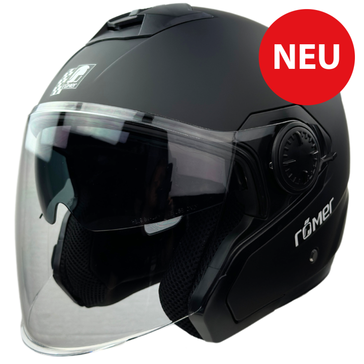 Roleff RR10901 - Römer Jethelm - Motorradhelm mit Sonnenvisier, schwarzmatt