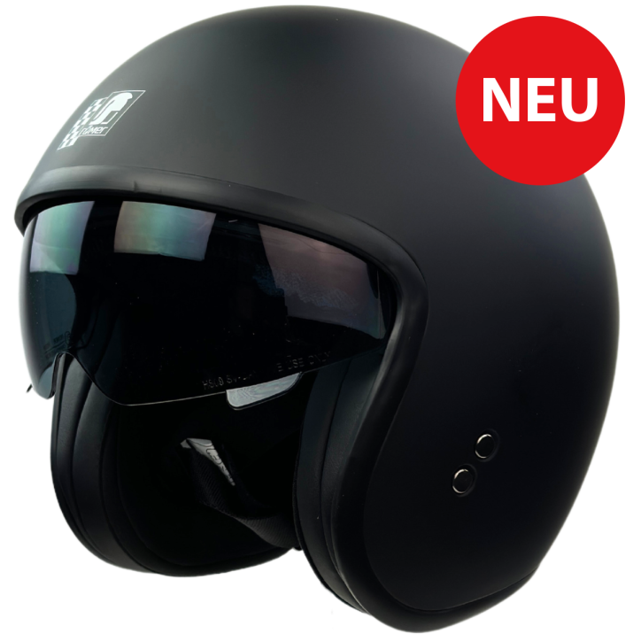 RR10701 - Römer Jethelm - Motorradhelm mit Sonnenvisier + gratis klarem Visier, mattschwarz