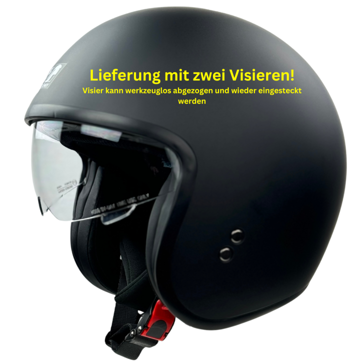 RR10701 - Römer Jethelm - Motorradhelm mit Sonnenvisier + gratis klarem Visier, mattschwarz