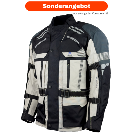 RO775 - Helle Motorrad- Tourenjacke in Schwarz/Grau