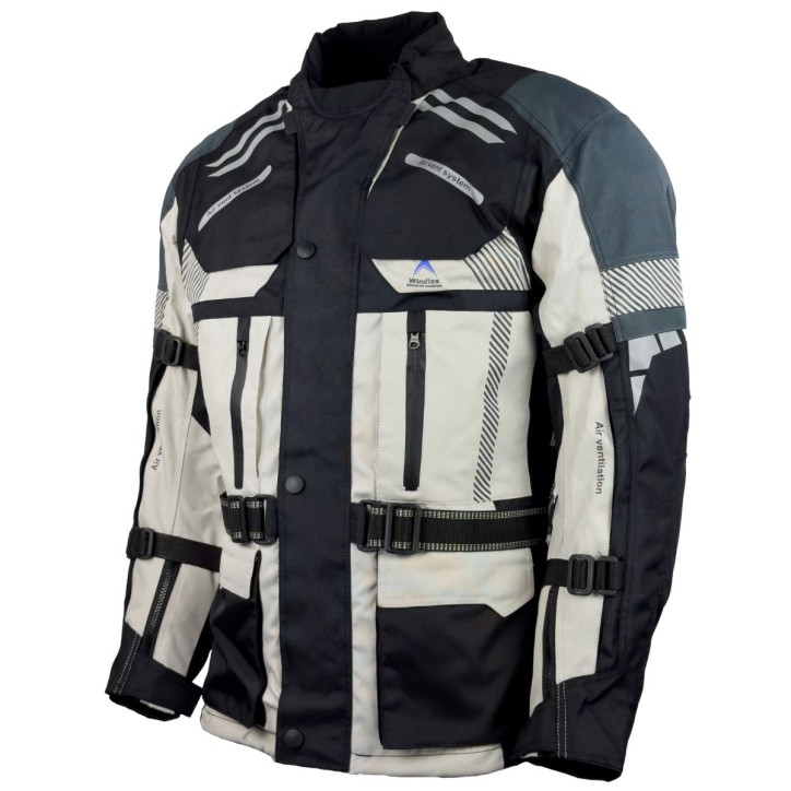 RO775 - Helle Motorrad- Tourenjacke in Schwarz/Grau